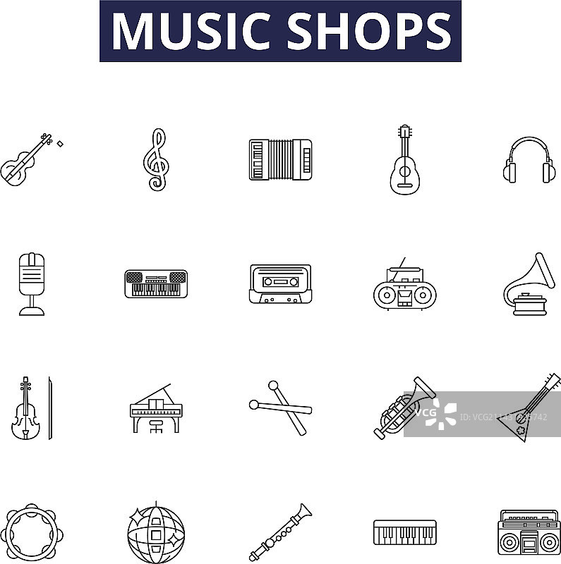 乐器商店线性图标和标志图片素材