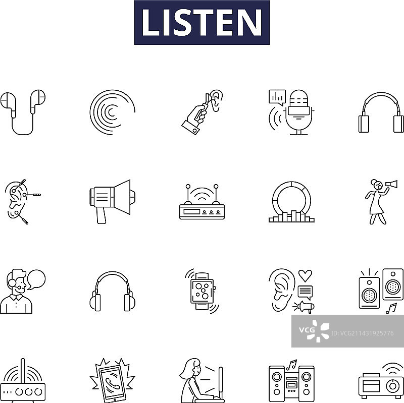 听力线性图标和标志图片素材