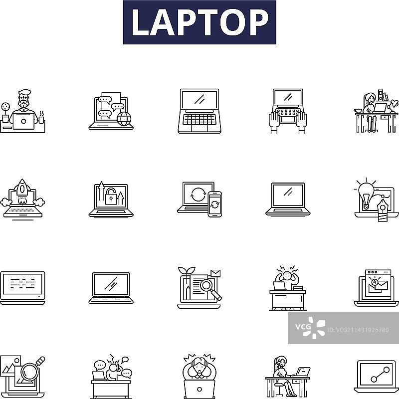 笔记本电脑线条图标和符号笔记本图片素材