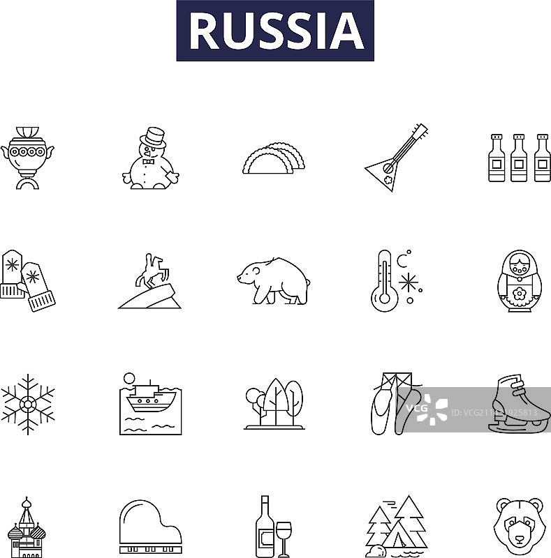 俄罗斯线性图标和标志莫斯科苏联图片素材