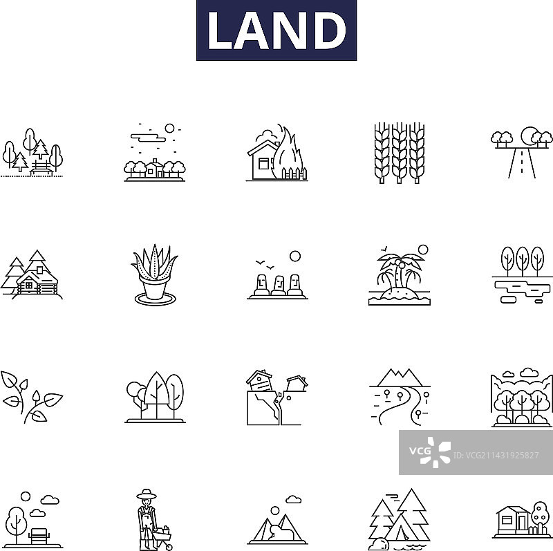 土地线条图标和地面土壤标志图片素材