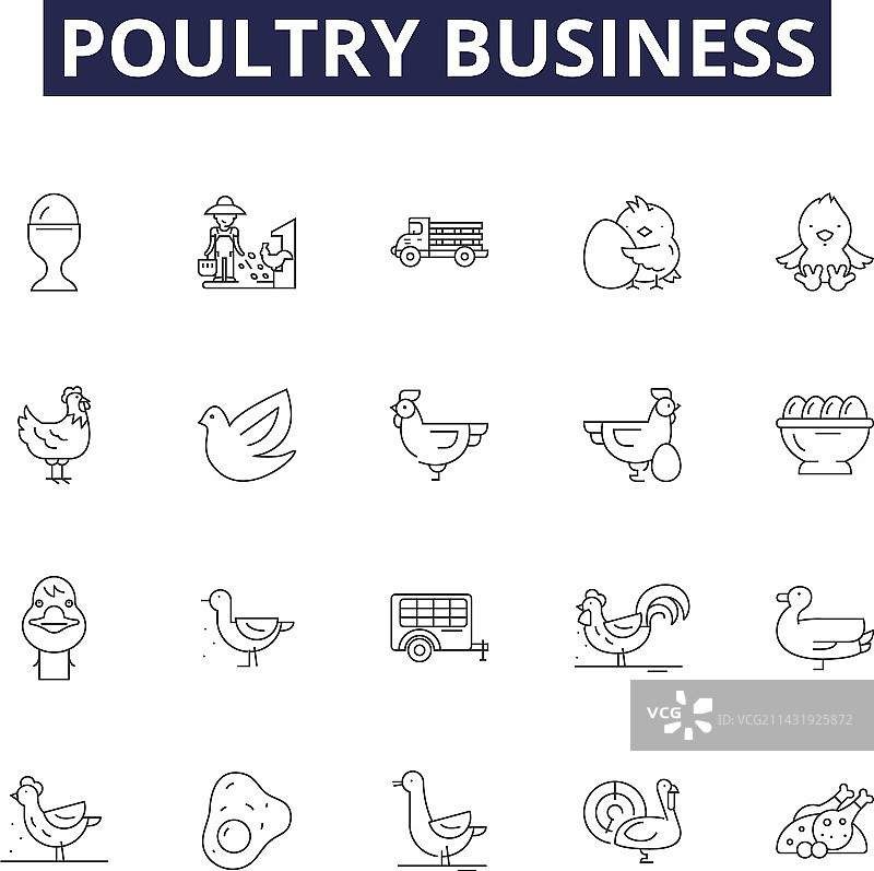 家禽养殖业务线性图标和标志图片素材