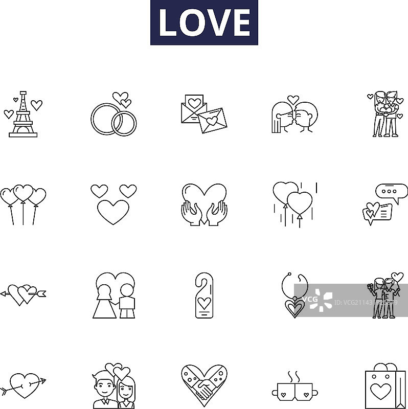 爱情线条图标和情感标志图片素材