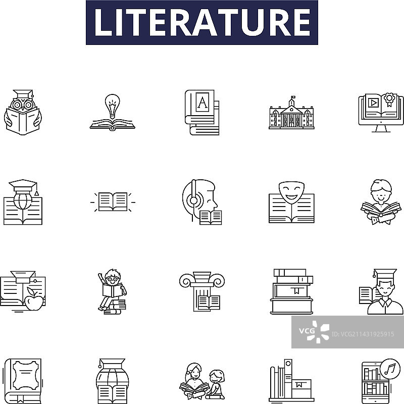 文学线性图标和诗歌标志图片素材