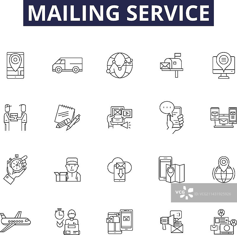 邮寄服务线性图标和标志图片素材