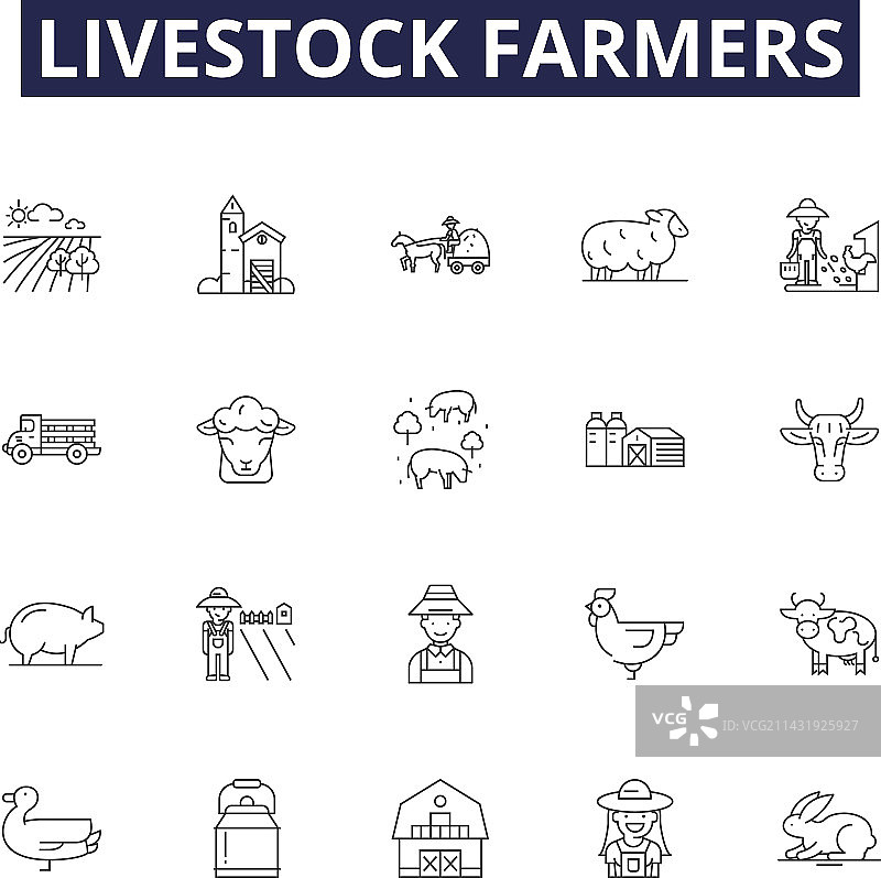 牲畜养殖户线性图标和标志图片素材