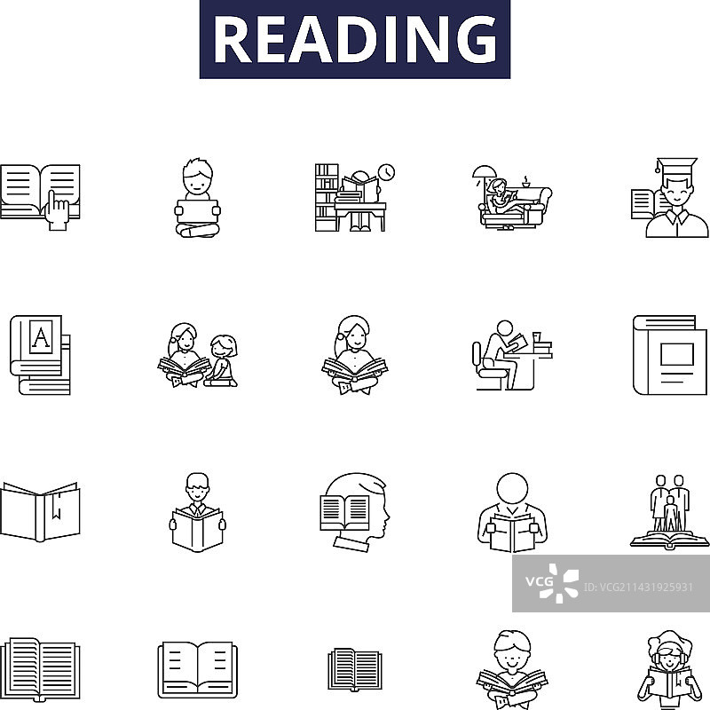 书籍阅读线性图标和标志图片素材