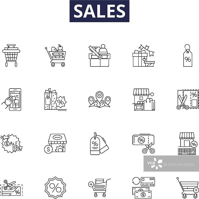 销售线条图标和贸易标志图片素材