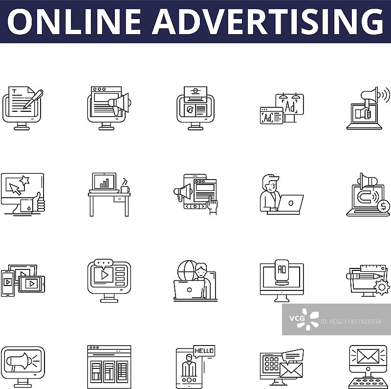 在线广告线条图标和标志图片素材