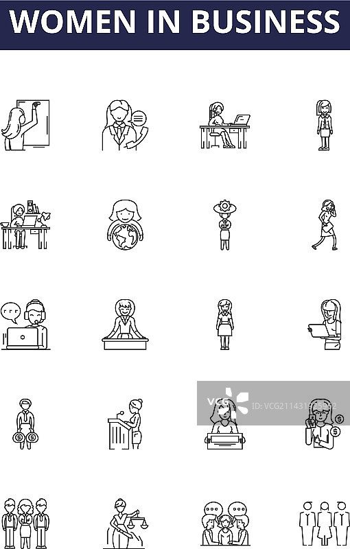 商业女性线性图标和标志图片素材