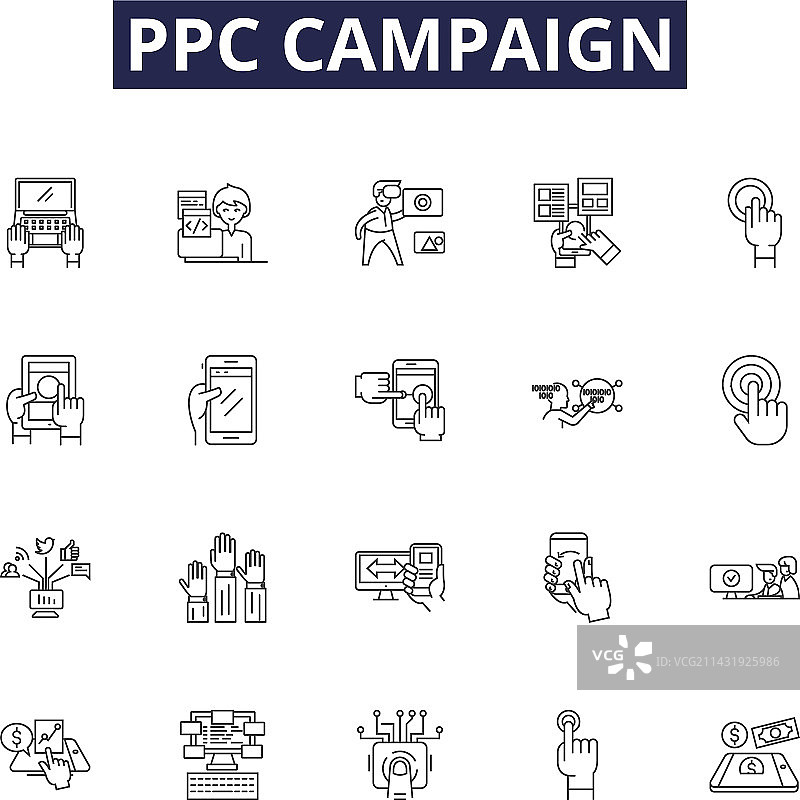 PPC广告系列线性图标和标志图片素材