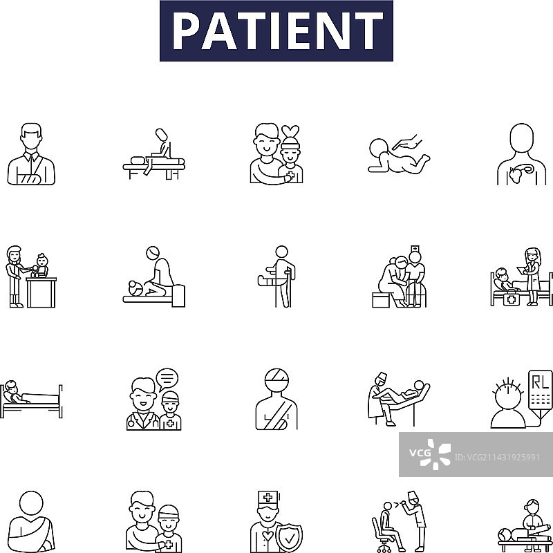 生病病人线条图标和标志图片素材