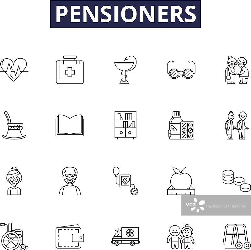退休人员线性图标和标志图片素材