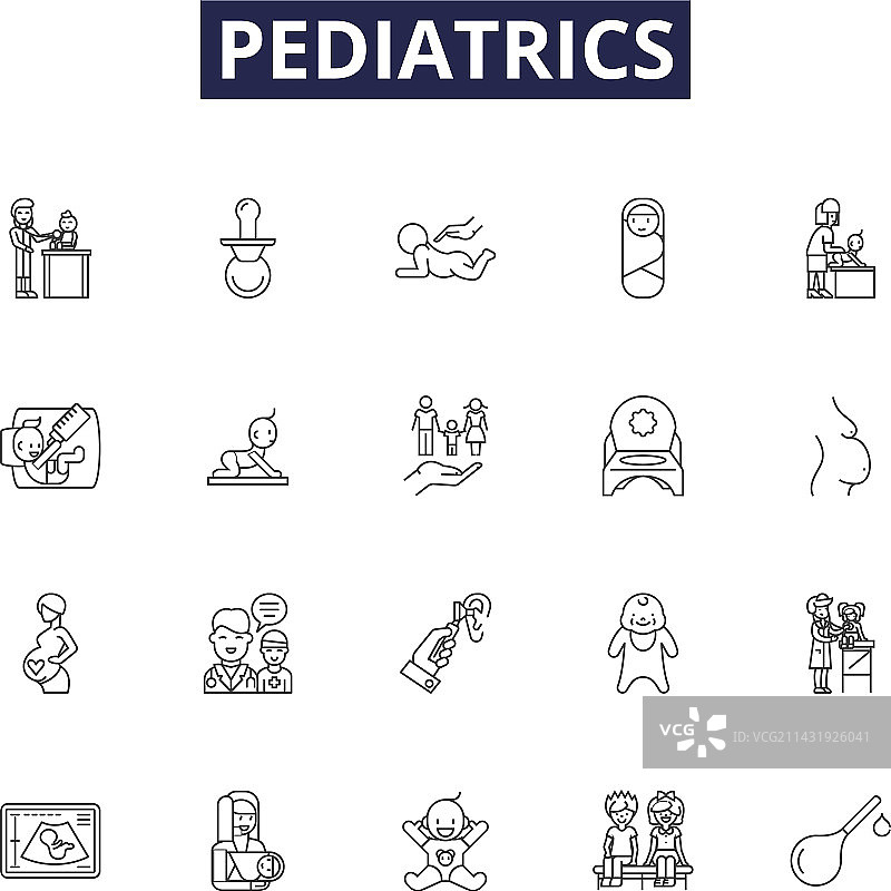 儿科线性图标和儿童标志图片素材