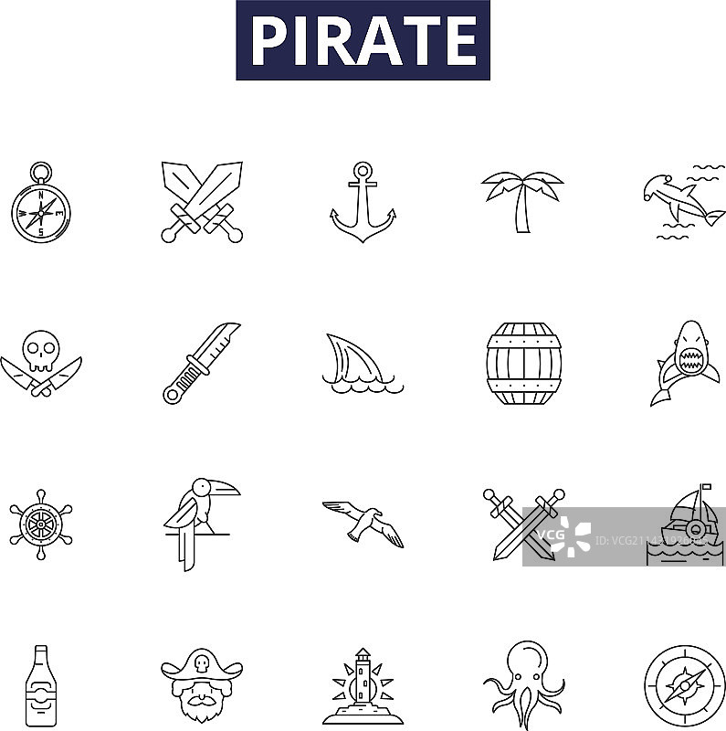 海盗线条图标和标志图片素材