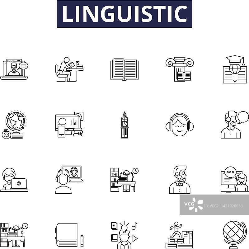 语言学线条图标和语法符号图片素材