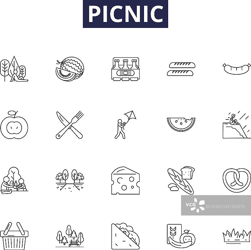 野餐线性图标和标志：乐趣图片素材