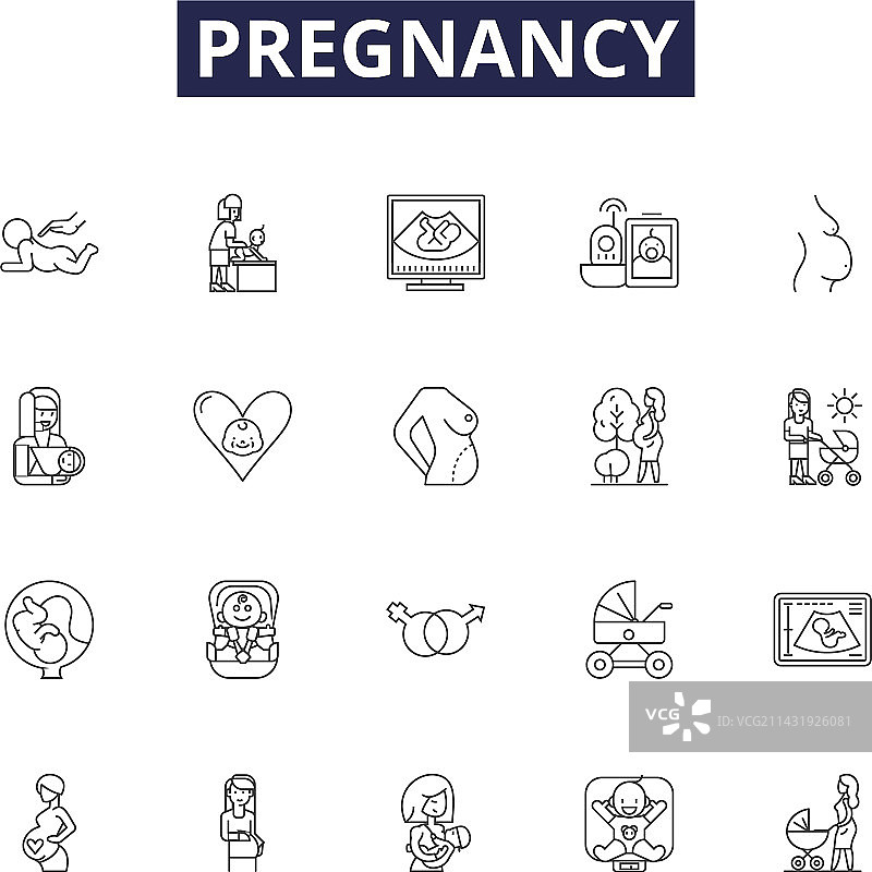 怀孕线条图标和胎儿标志图片素材