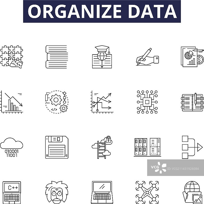 整理数据线性图标和符号图片素材