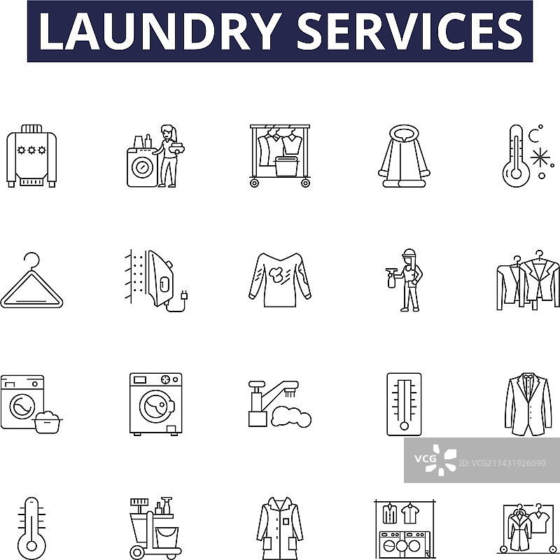 洗衣服务线图标和标志图片素材