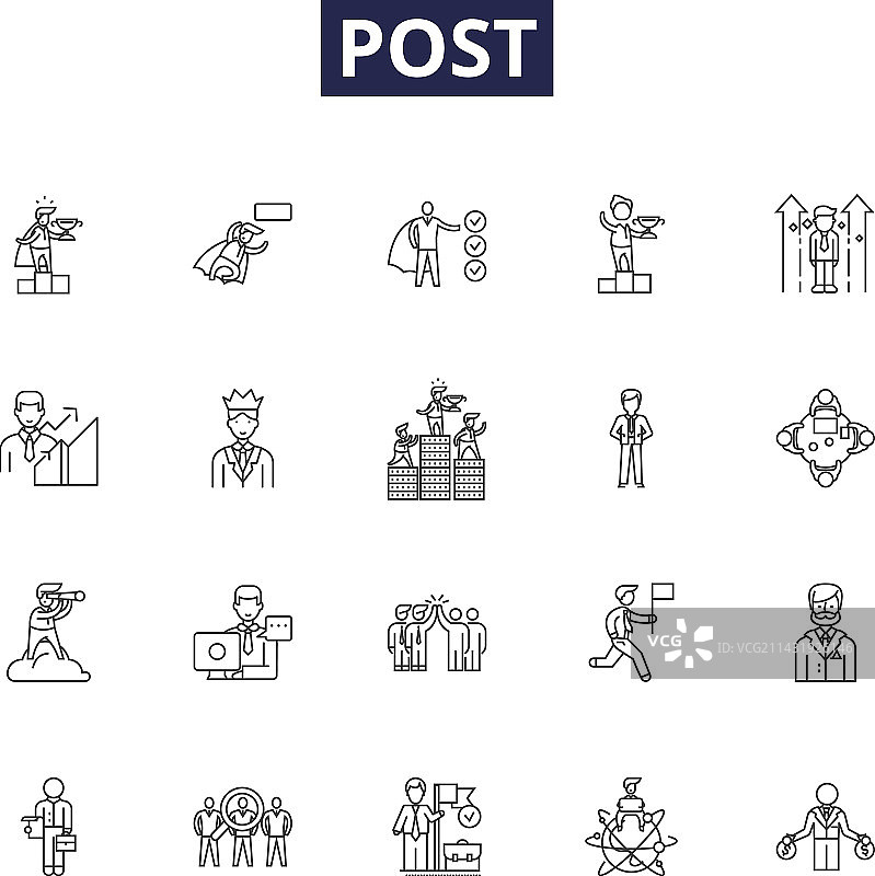 帖子线性图标和包裹箱标志图片素材