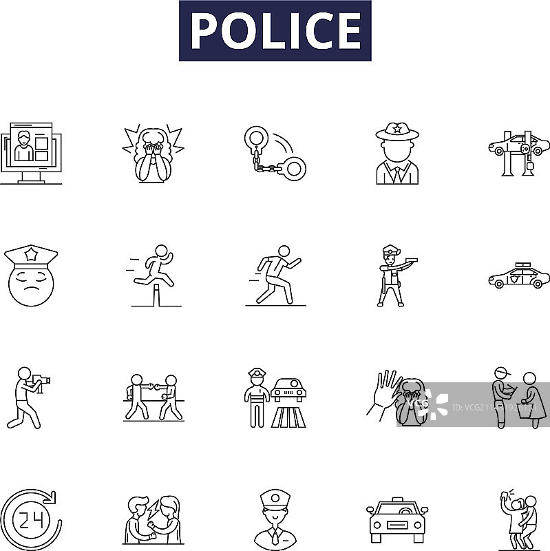 警察线条图标和执法标志图片素材
