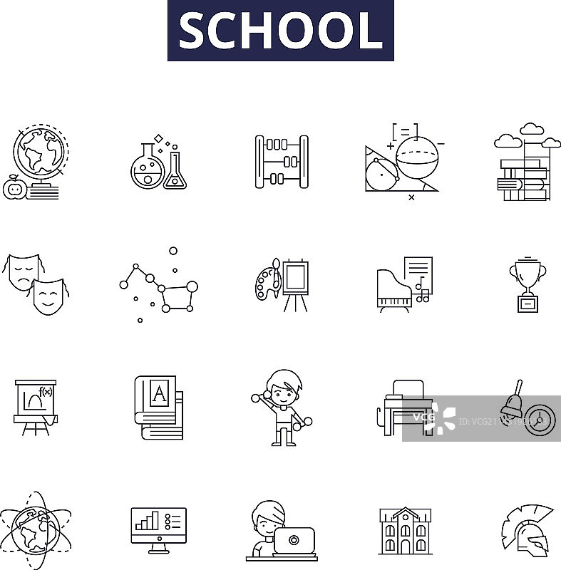 学校教育线性图标和标志图片素材