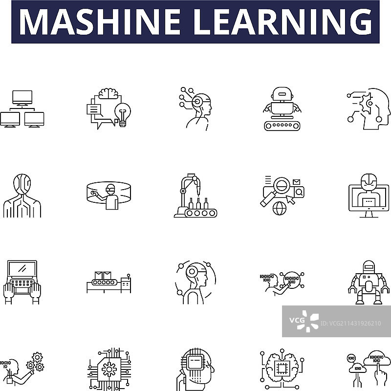 机器学习线性图标和符号图片素材