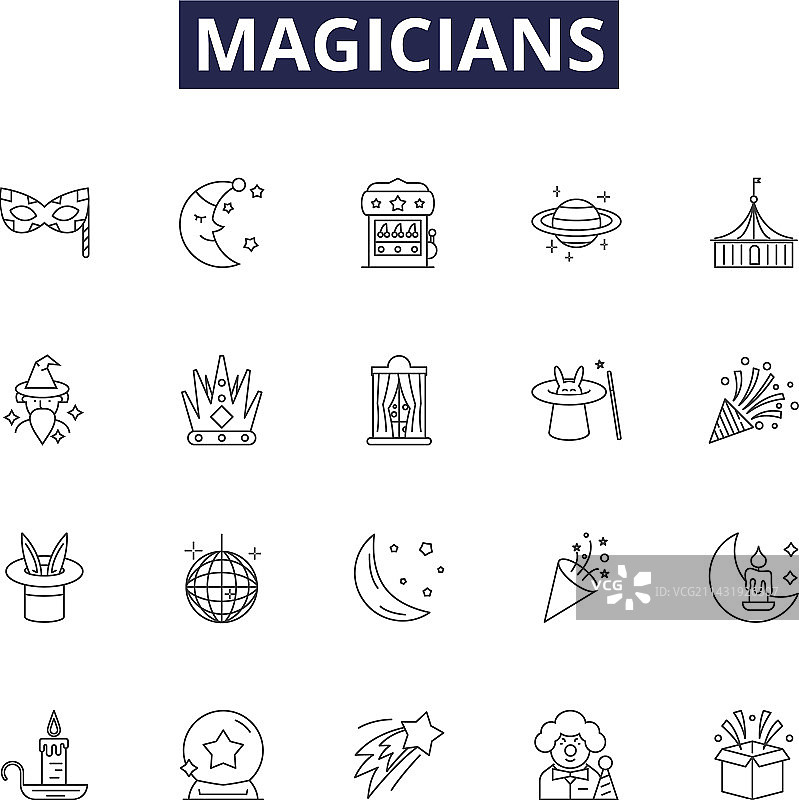 魔术师线性图标和符号图片素材