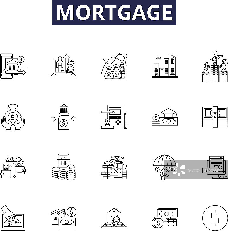 抵押贷款线性图标和债务符号图片素材