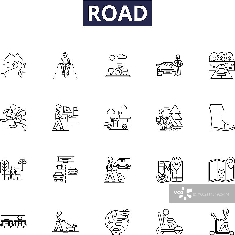 道路线性图标和街道沥青标志图片素材