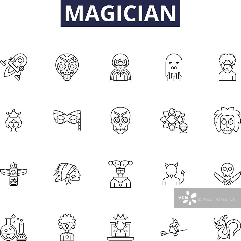 魔术师线条图标和符号展示图片素材