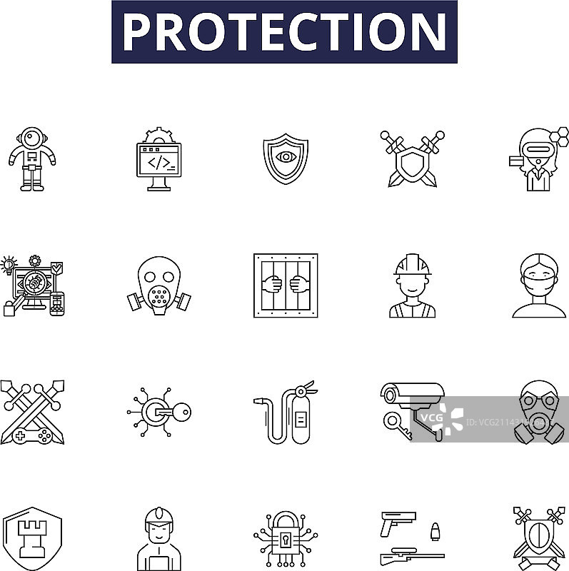 保护线条图标和标志图片素材