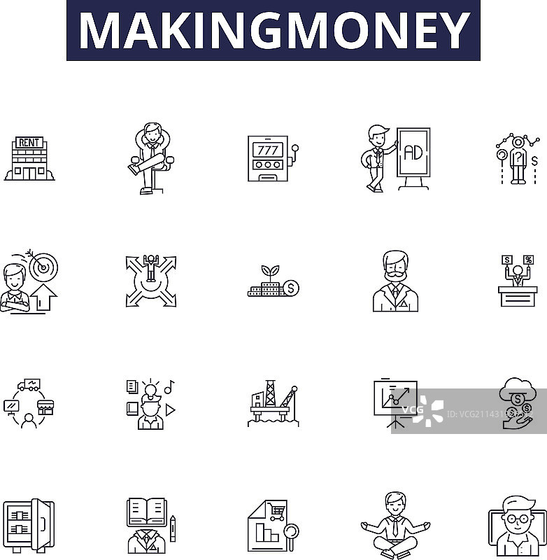 赚钱线性图标和标志盈利图片素材