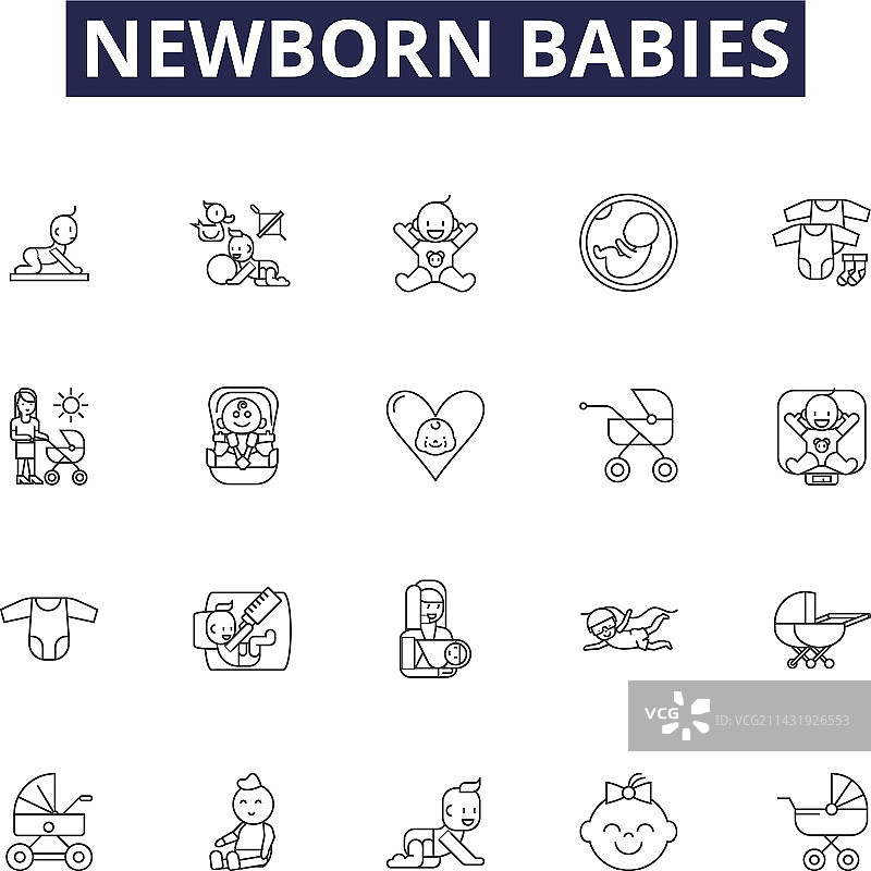 新生婴儿线条图标和标志图片素材