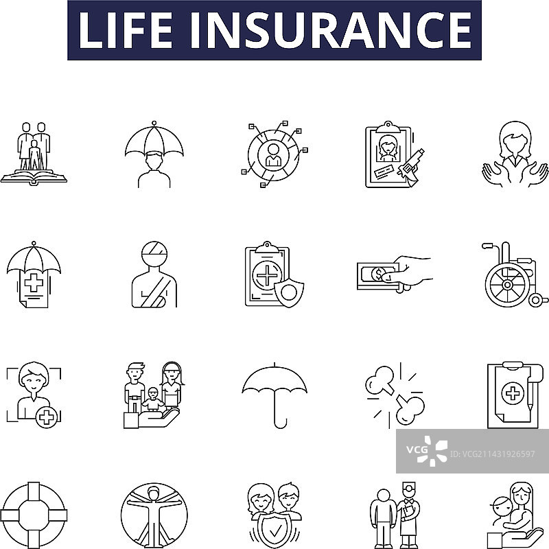 人寿保险线性图标和标志图片素材