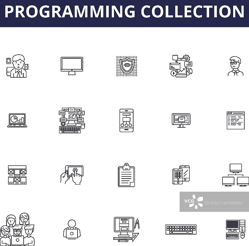 编程系列线性图标和符号图片素材