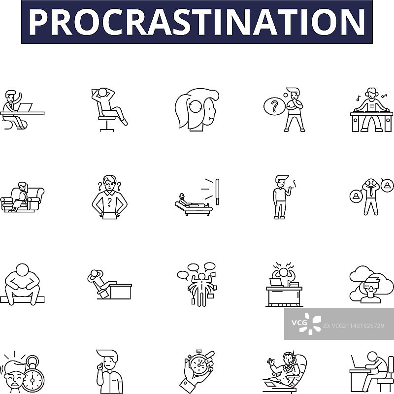 拖延症线性图标与标志图片素材