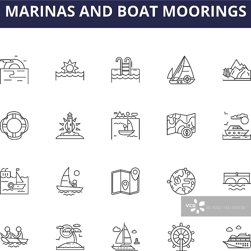 码头和船只停泊处线性图标图片素材