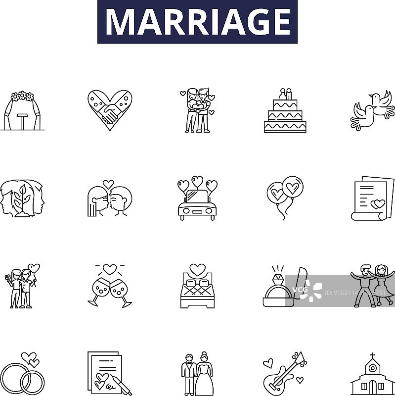 结婚线条图标和婚礼标志图片素材