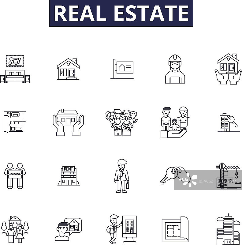 房地产线性图标和房产标志图片素材