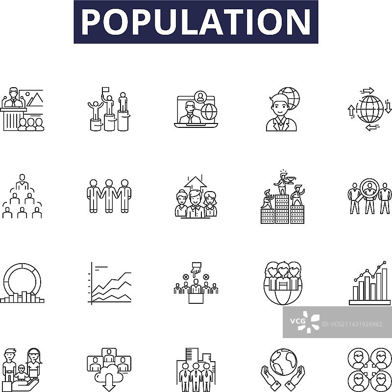 人口线性图标和标志，人口统计图片素材