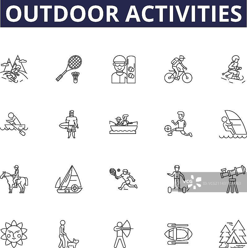户外活动线性图标和标志图片素材