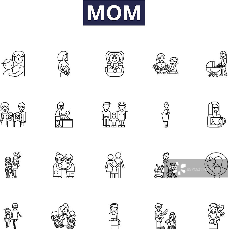妈妈线条图标和标志：父母照顾者图片素材