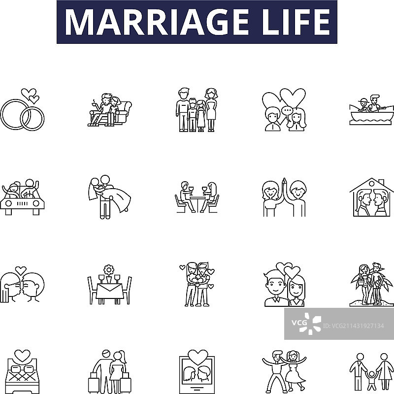 婚姻生活线性图标和标志图片素材