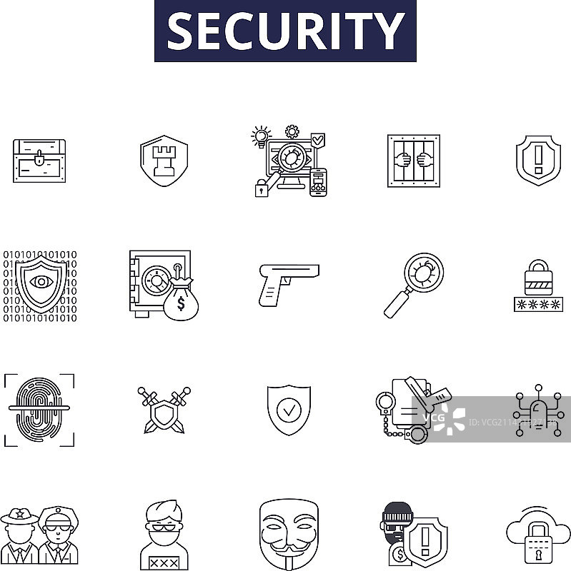安全线条图标和警卫标志图片素材