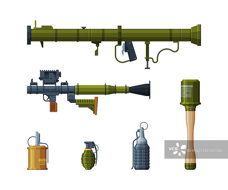 作为爆炸性武器的手榴弹发射器和炮弹图片素材