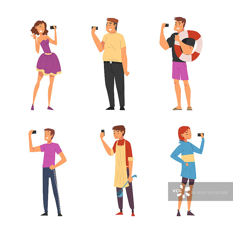 年轻男人和女人拿着智能手机图片素材