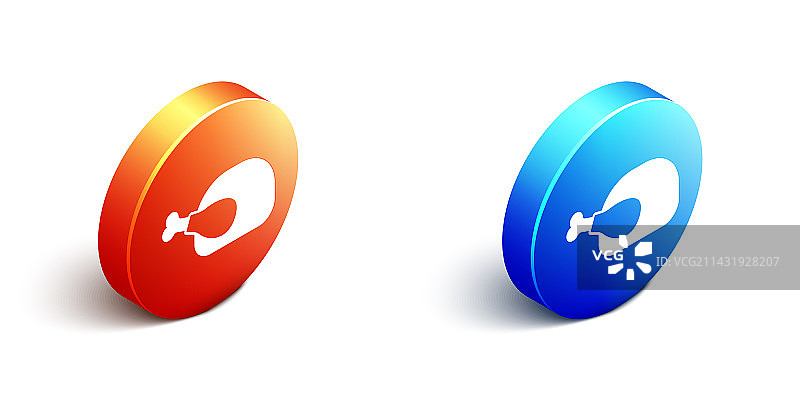 2.5D烤火鸡或鸡肉图标图片素材