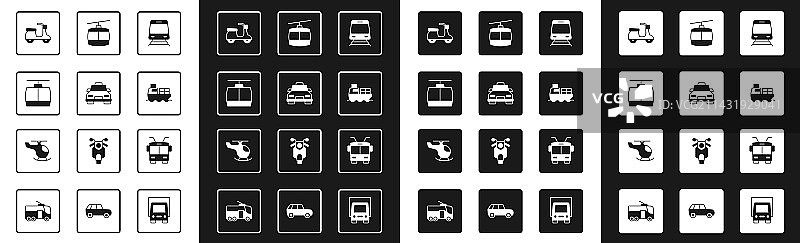 火车、出租车、缆车和滑板车合集图片素材